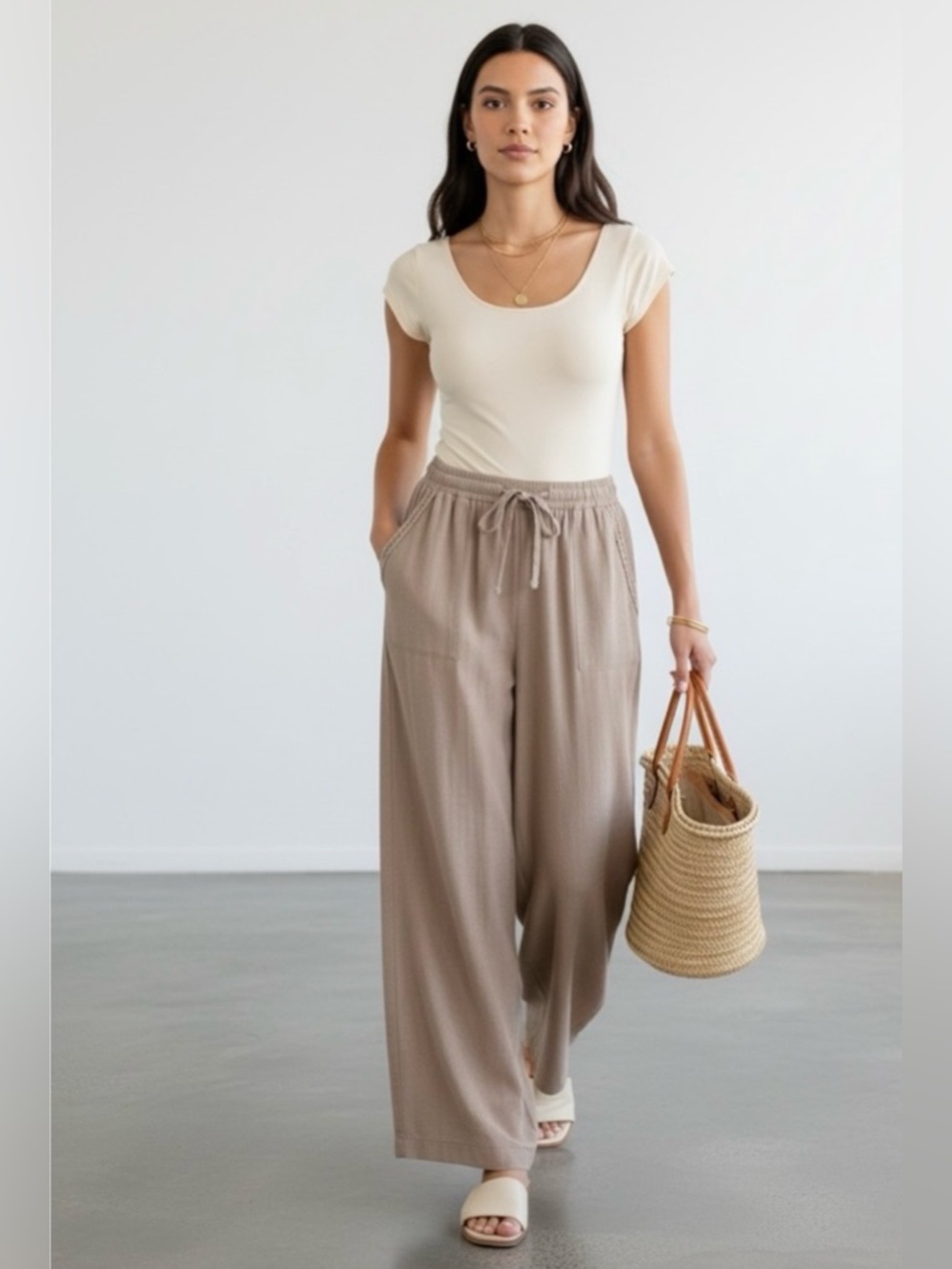 NWT Zenana Linen blend | Soft cool feel  high rise wide leg pants sz M